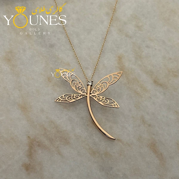 گردنبند سنجاقک نگینی هنری طلا